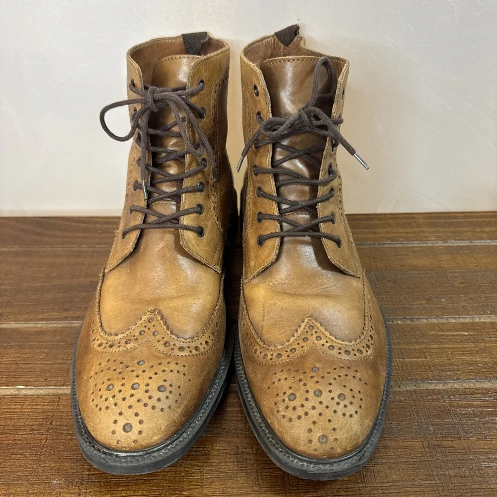 Stafford Wingtip Brown Leather Ankle Dress Boots (014-1218) Men's 9M‎ Preppy